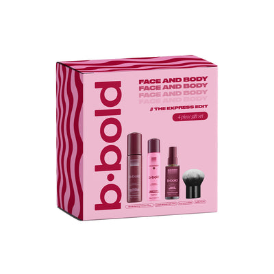 b. bold face and body gift set packaging on a white background