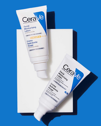 CeraVe facial moisturizing lotion on a blue background