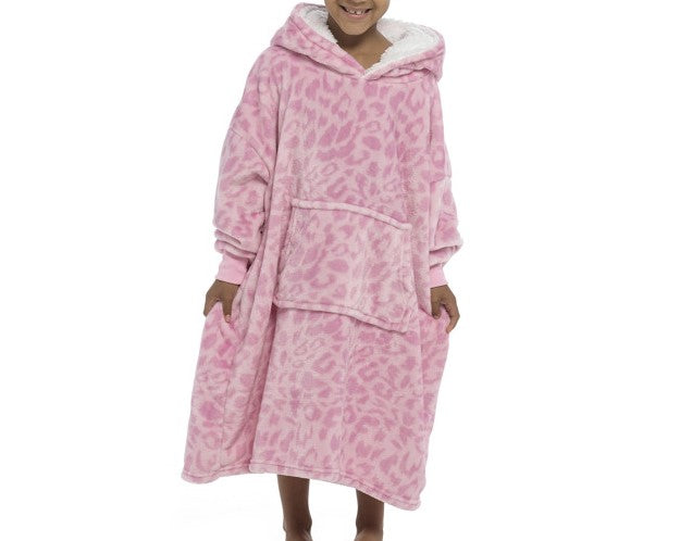 Follow That Dream - Kids Panther Print Snuggle Fleece Hoodie (Pink)