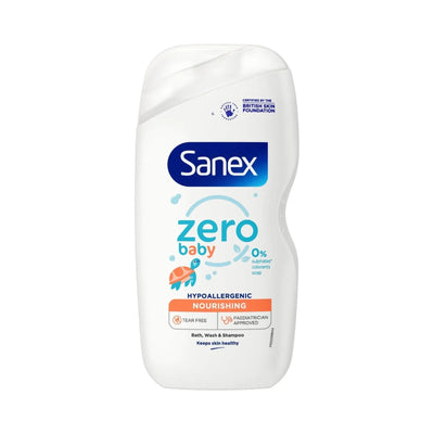Sanex Zero% Hypoallergenic Nourishing Baby Bath, Wash & Shampoo 450ml