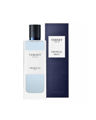 Verset Tropical Mint perfume bottle and packaging on a white background
