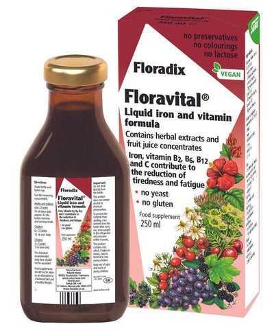 Floradix Floravital Liquid iron and vitamin formula. Kennedy's Pharmacy Rasharkin Dunloy Northern Ireland. 