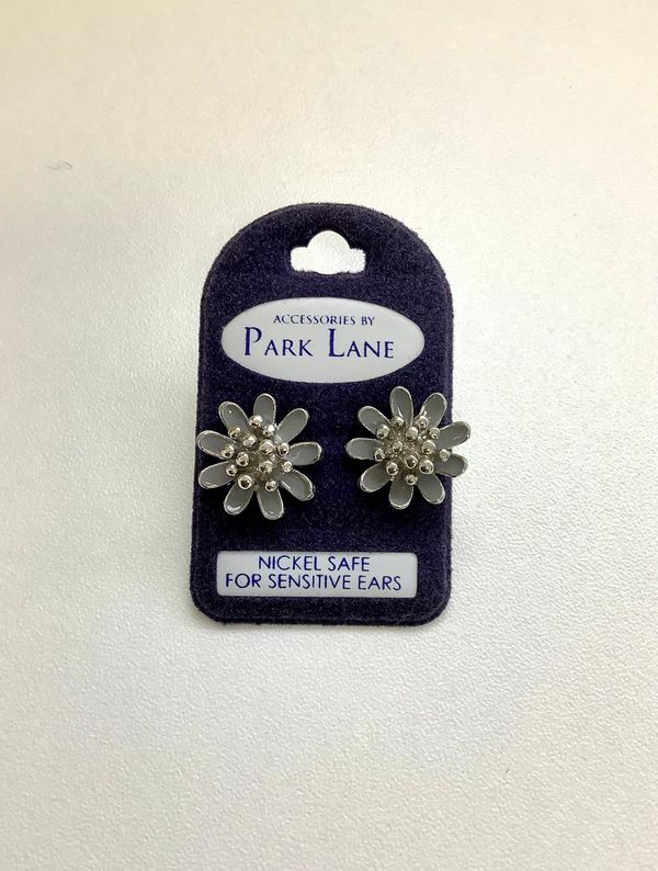Park Lane Silver And Grey Flower Earrings