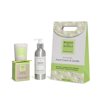 Brooke and Shoals Revitalising Hand Cream & Candle Gift Set packaging