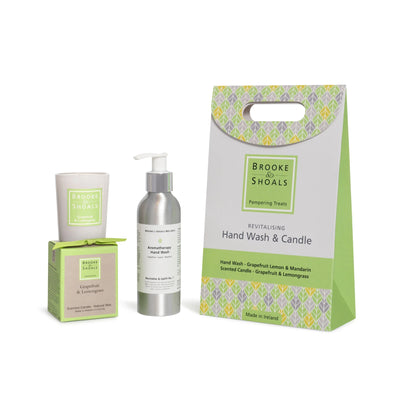 Brooke and Shoals Revitalising Hand Wash & Candle Gift Set packaging