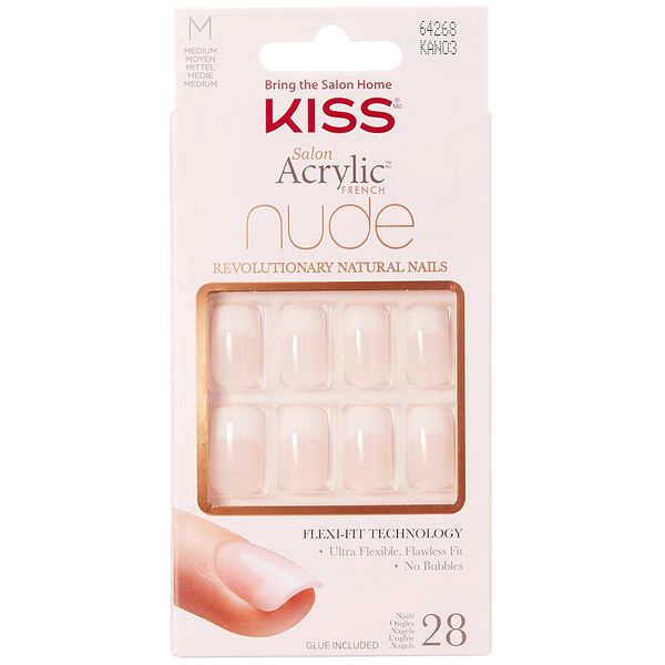 Kiss Acrylic Nude False Nails Medium Length 28 Nails