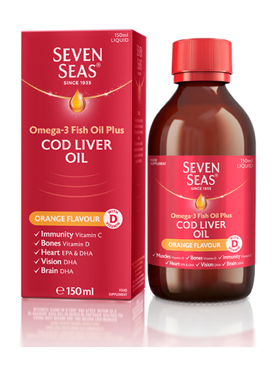 Seven Seas Cod Liver Oil Orange Flavour packaging